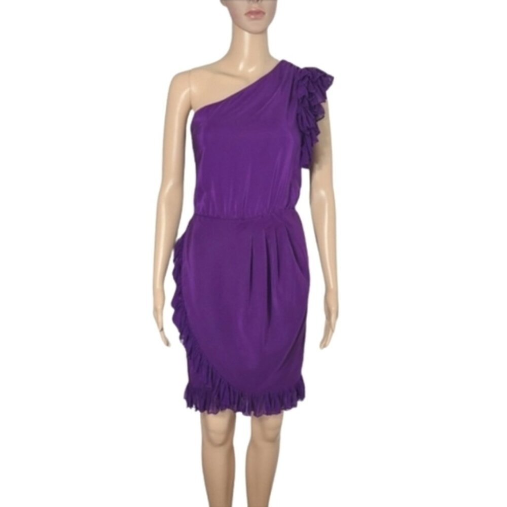 AMANDA UPRICHARD Purple One Shoulder Silk Pleated Mini Dress Women's Size P/S